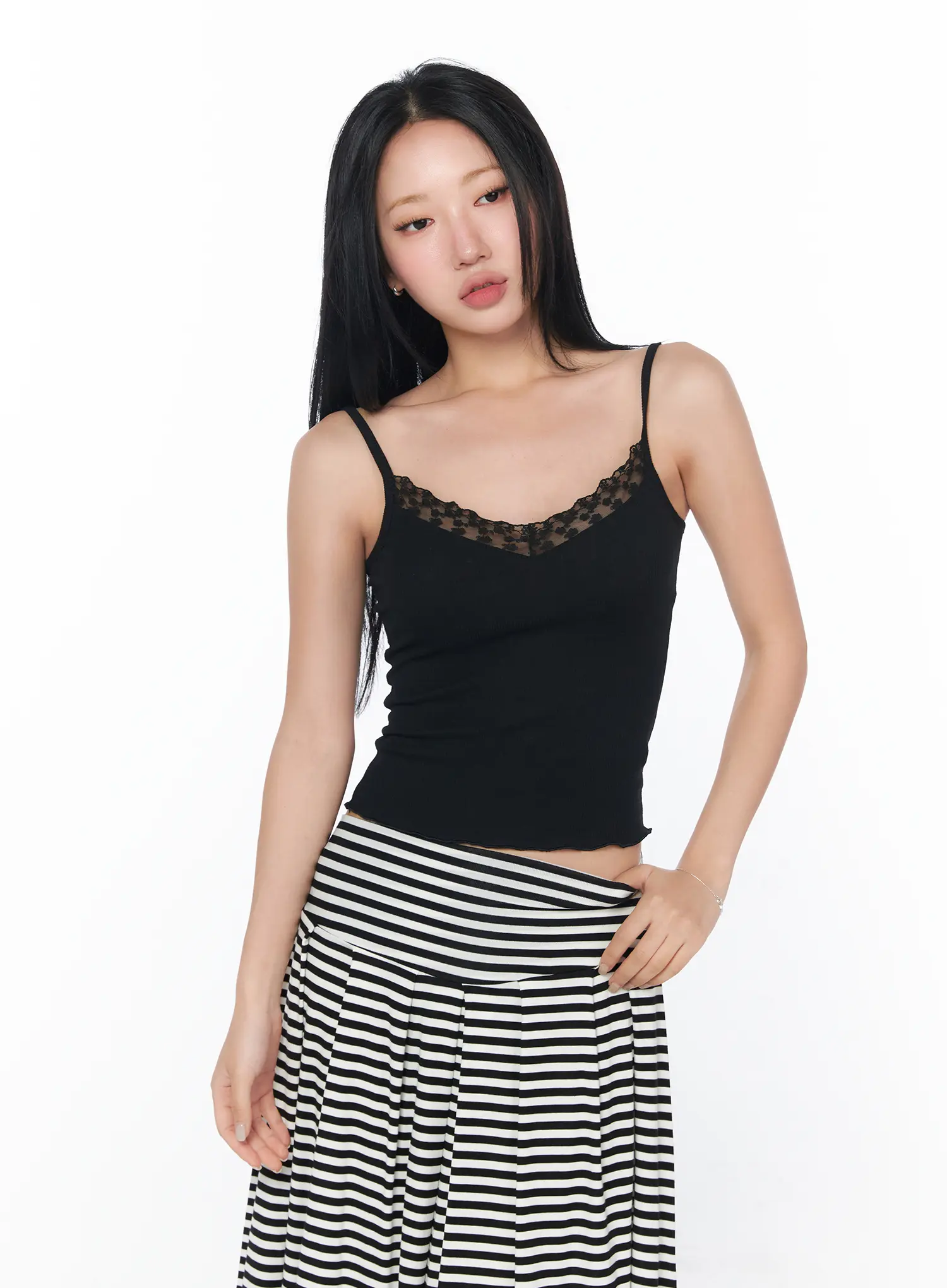 Lace-Trim Ribbed Cami CY512 - Image 2