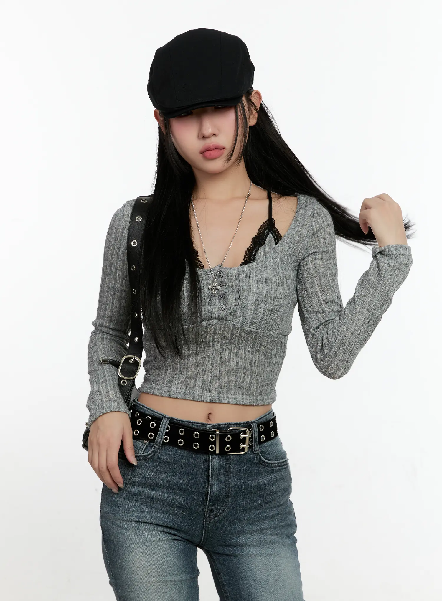 Lace-Trim Ribbed Cardigan CN506 - Image 10