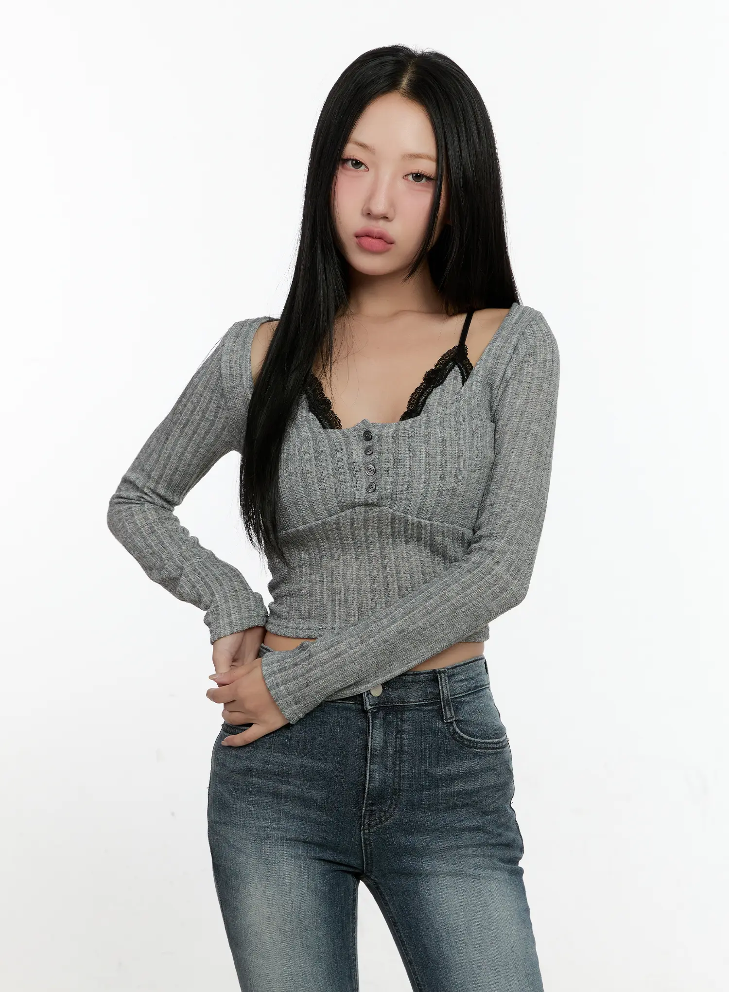 Lace-Trim Ribbed Cardigan CN506 - Image 6