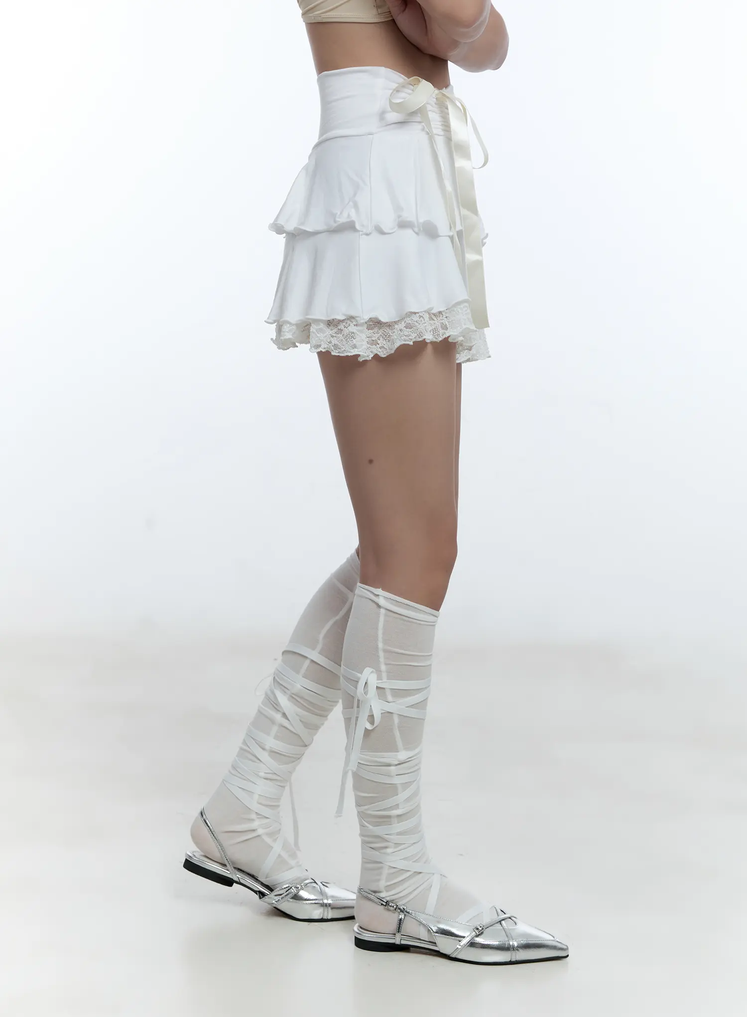 Lace Trim Ribbon Mini Skirt CU527 - Image 3