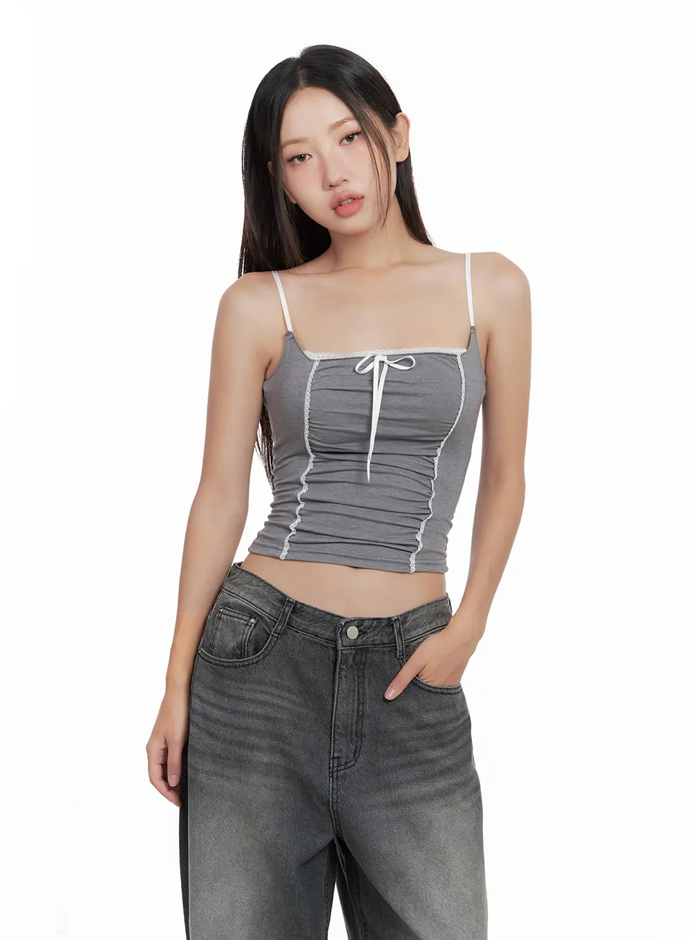 Lace-Trim Shirred Ribbon Camisole CL508 - Image 13