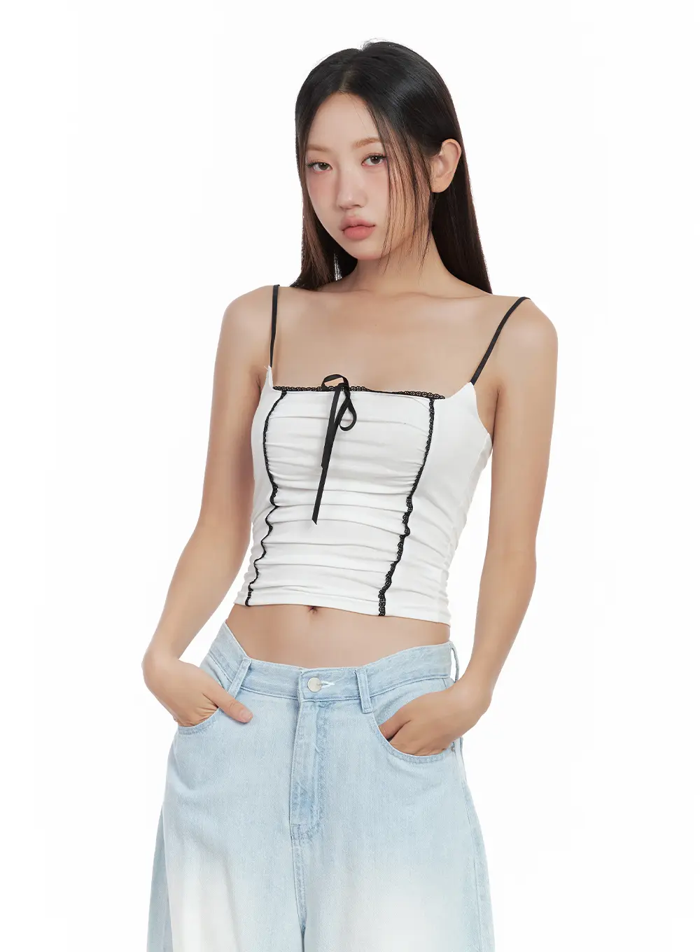 Lace-Trim Shirred Ribbon Camisole CL508 - Image 15