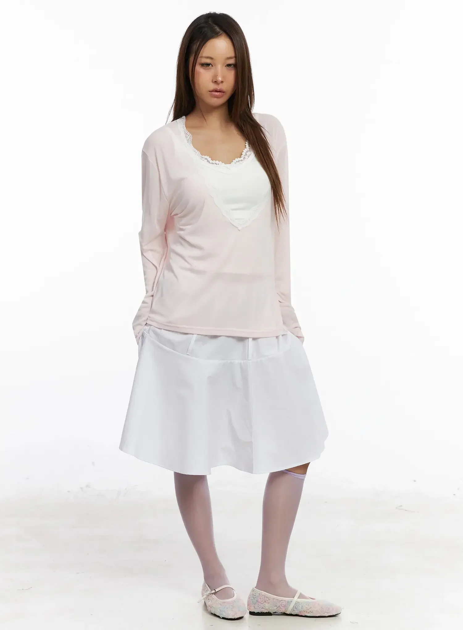 Lace Trim V-Neck Relaxed Top IY504 - Image 6