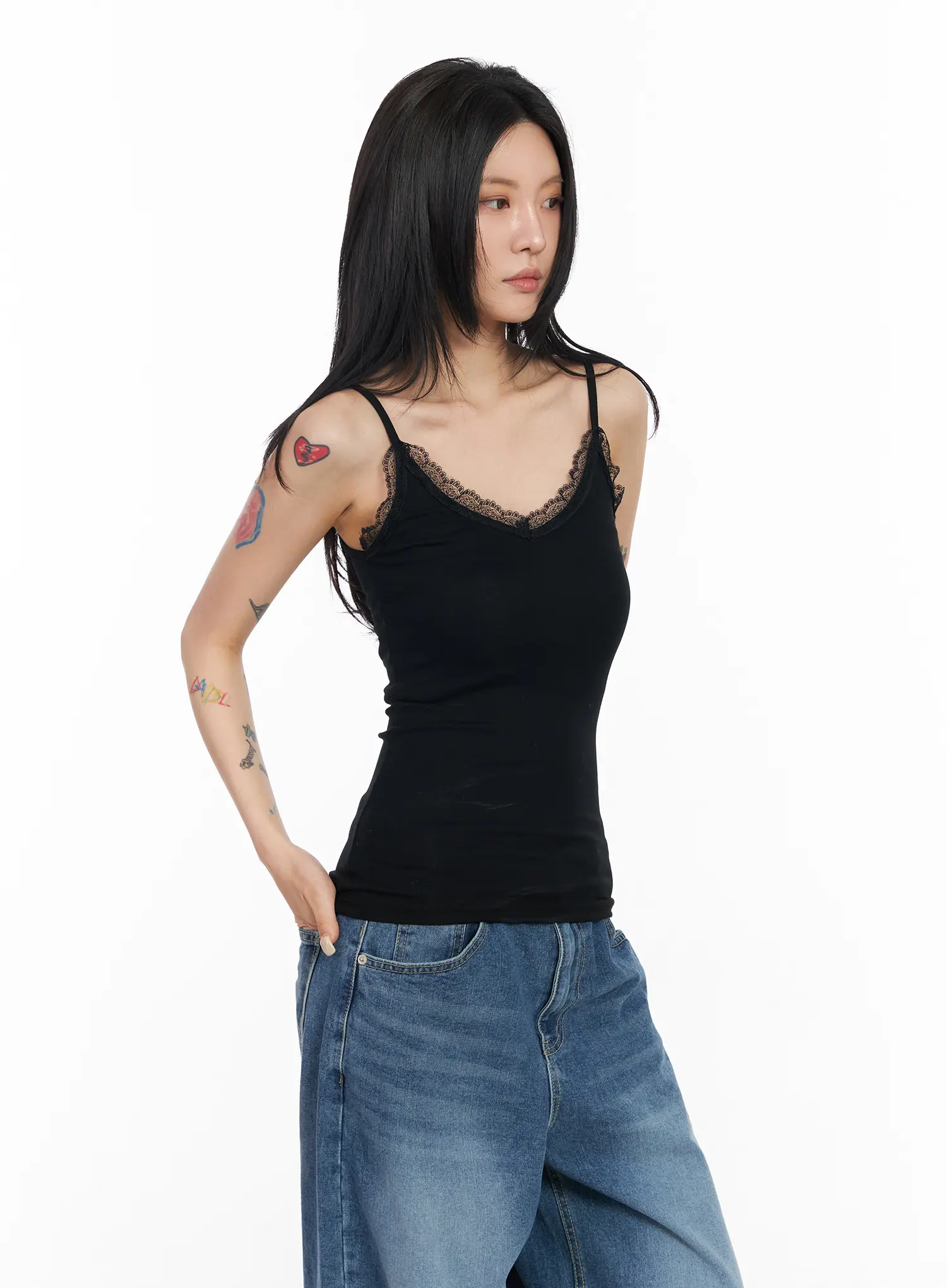 Lace-Trimmed V-Neck Camisole CM516 - Image 2