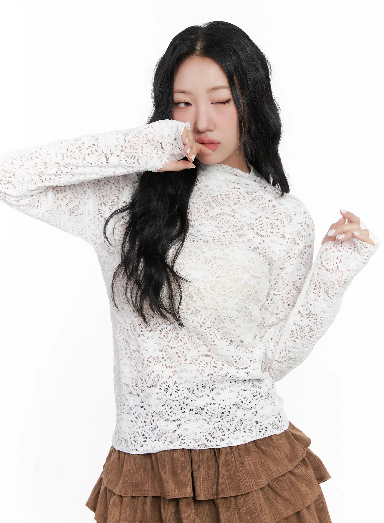 Lace Turtleneck Long Sleeve Top CN514 - Image 2