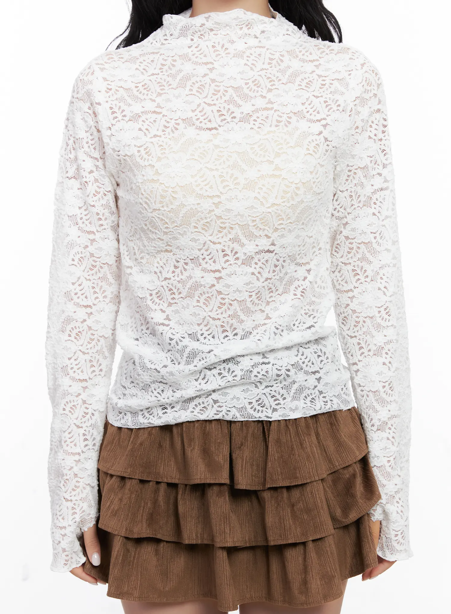 Lace Turtleneck Long Sleeve Top CN514 - Image 5