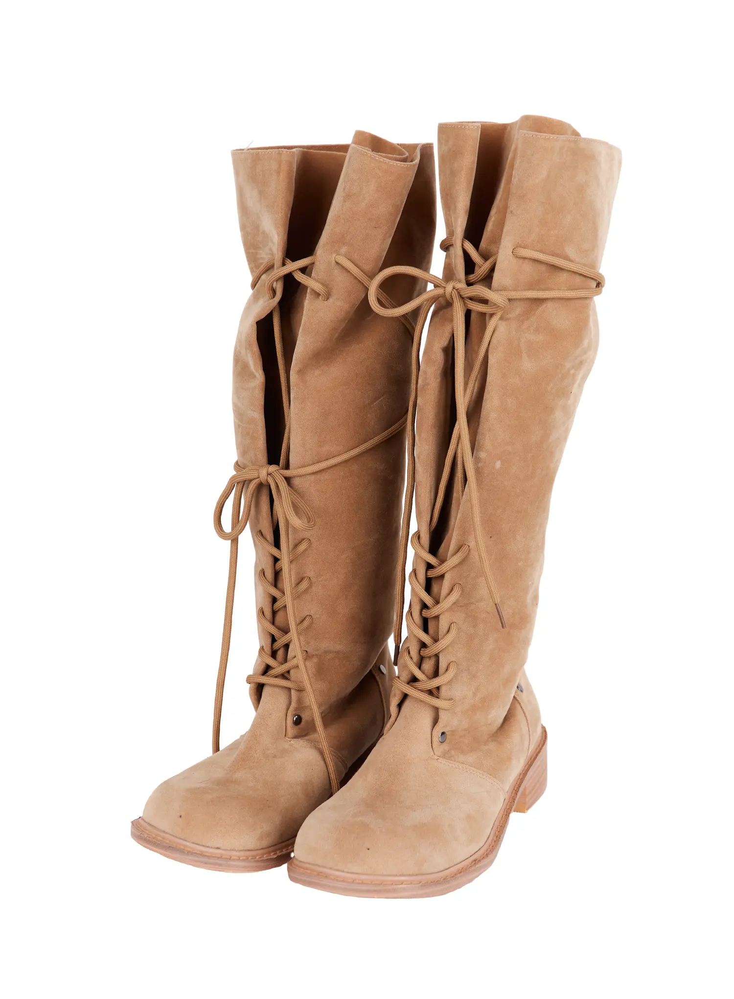 Lace-Up Suede Knee-High Boots CY519 - Image 10