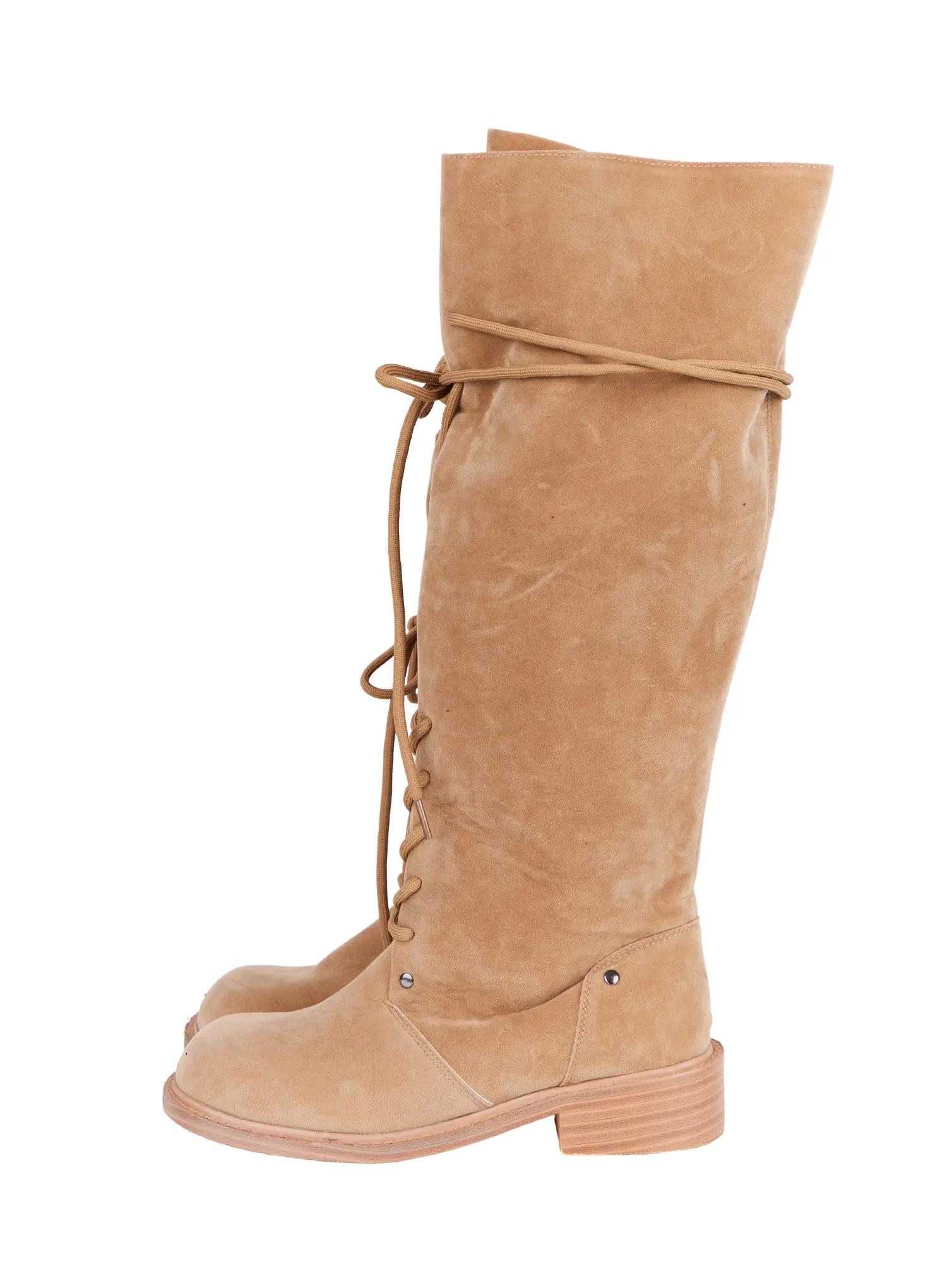 Lace-Up Suede Knee-High Boots CY519 - Image 8