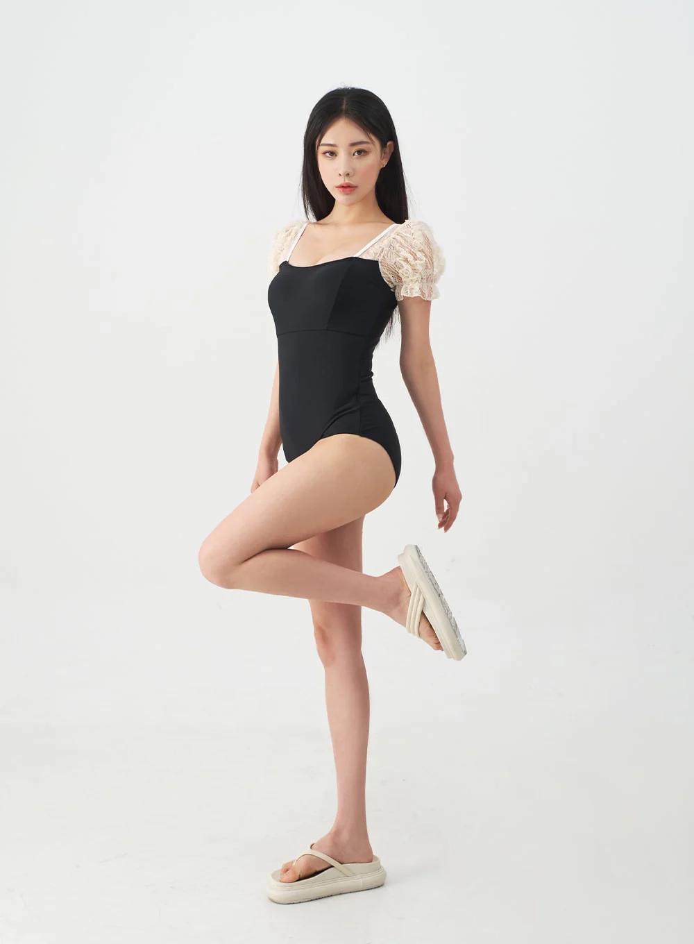 Lacy Shoulder Onepiece Swimsuit and Wrap Skirt Set IJ13 - Image 13