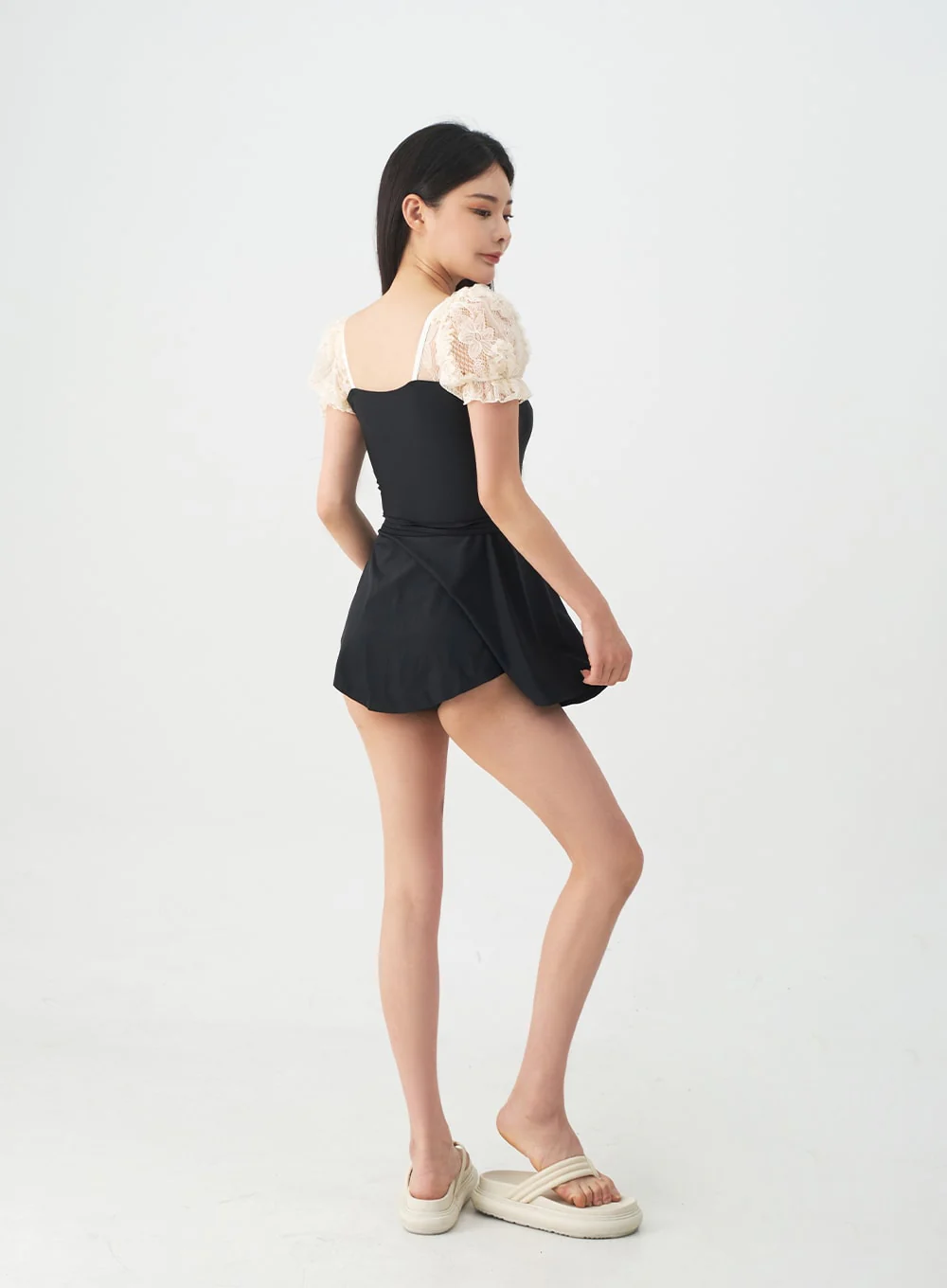 Lacy Shoulder Onepiece Swimsuit and Wrap Skirt Set IJ13 - Image 15