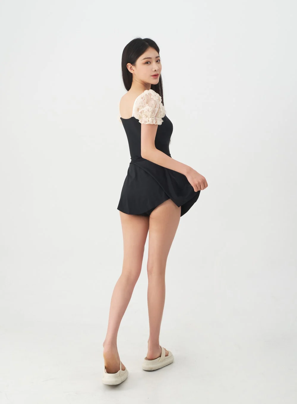 Lacy Shoulder Onepiece Swimsuit and Wrap Skirt Set IJ13 - Image 16