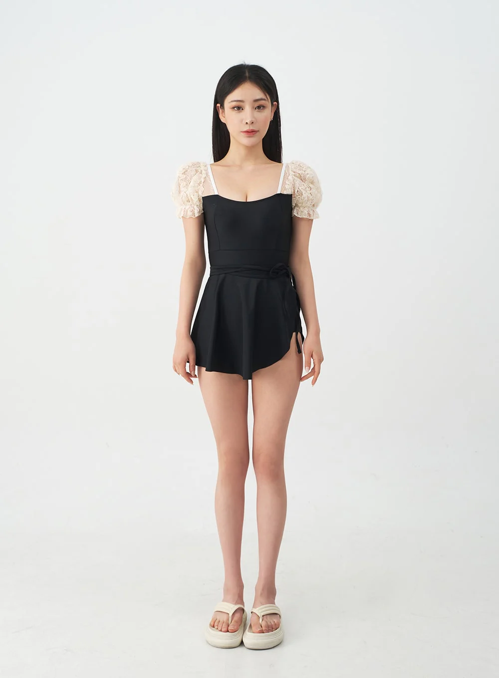 Lacy Shoulder Onepiece Swimsuit and Wrap Skirt Set IJ13 - Image 17