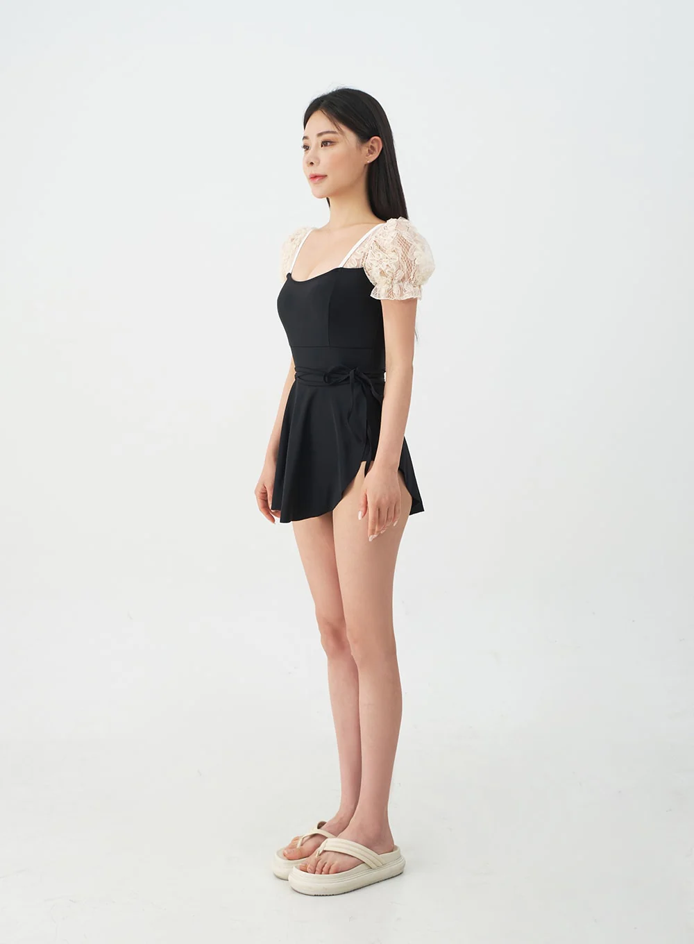 Lacy Shoulder Onepiece Swimsuit and Wrap Skirt Set IJ13 - Image 18