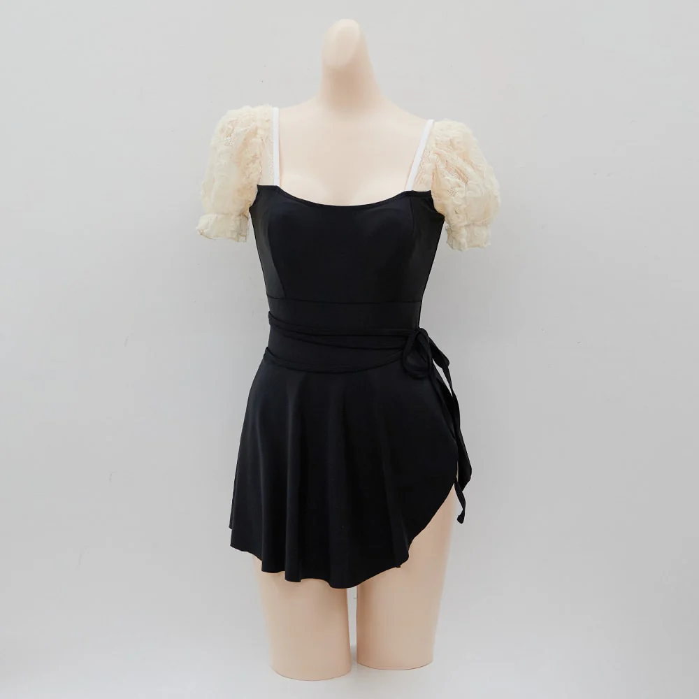 Lacy Shoulder Onepiece Swimsuit and Wrap Skirt Set IJ13 - Image 22