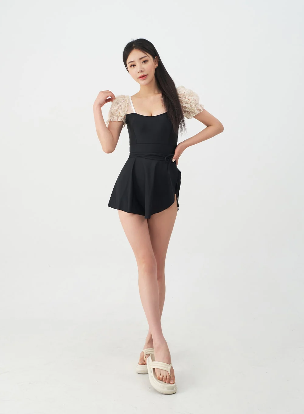 Lacy Shoulder Onepiece Swimsuit and Wrap Skirt Set IJ13 - Image 6