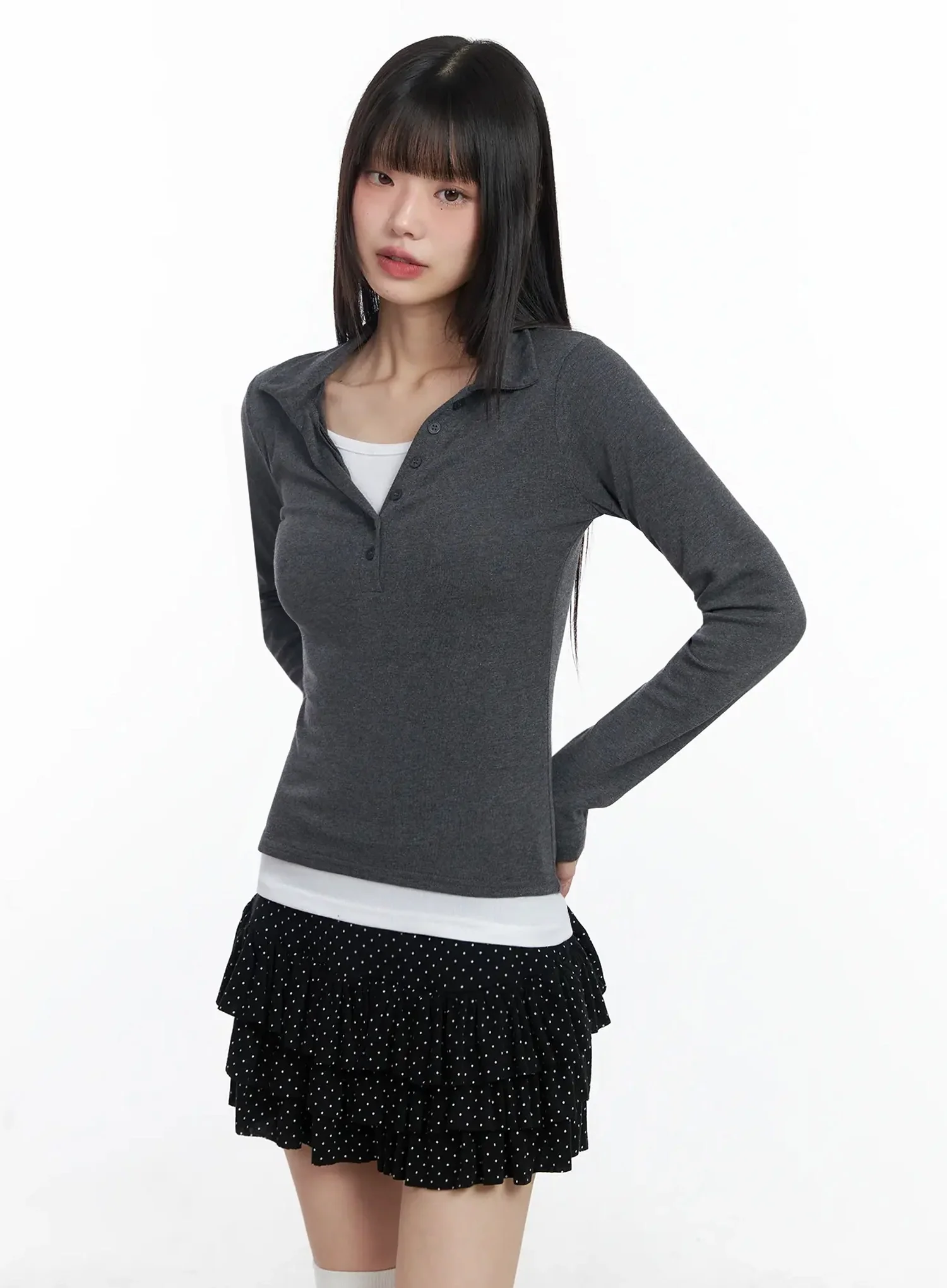 Layered Collar Long Sleeve Top IF505 - Image 2