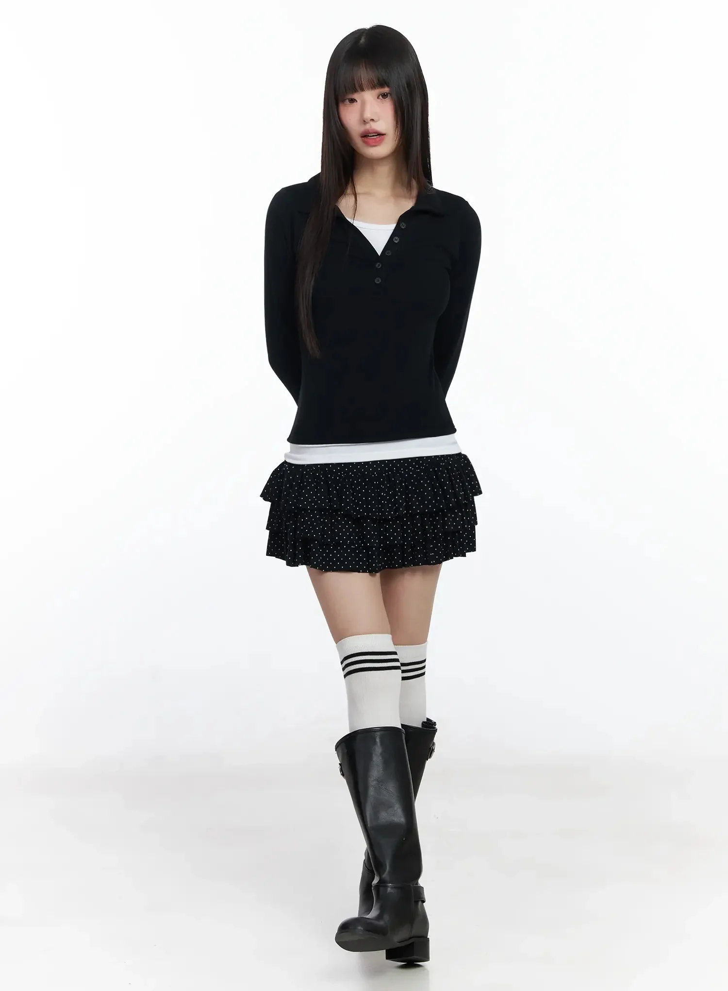 Layered Collar Long Sleeve Top IF505 - Image 6
