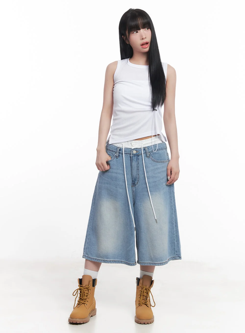 Layered Drawstring Baggy Jorts CY527 - Image 2