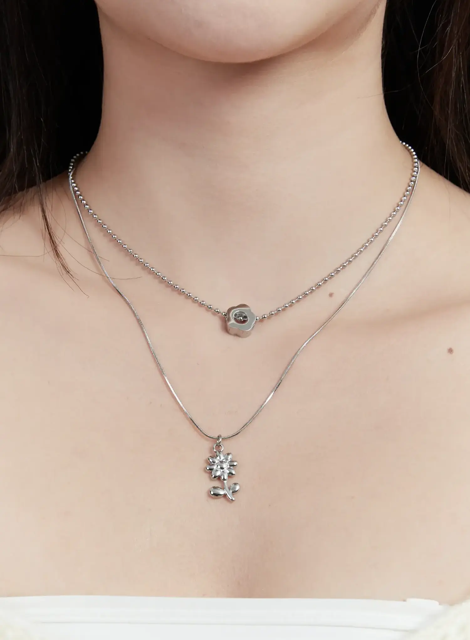 Layered Flower Charm Necklace ID529
