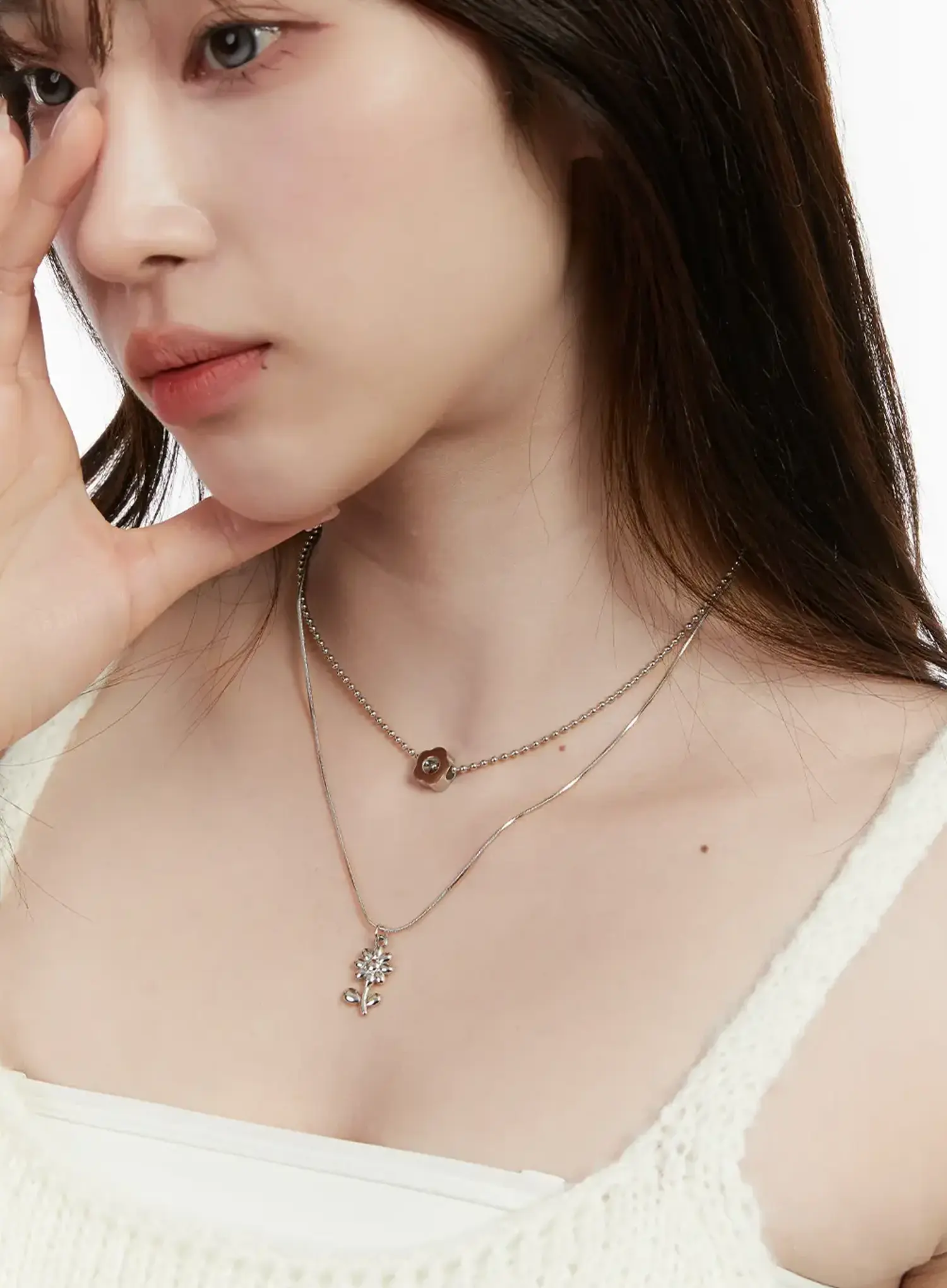 Layered Flower Charm Necklace ID529 - Image 2
