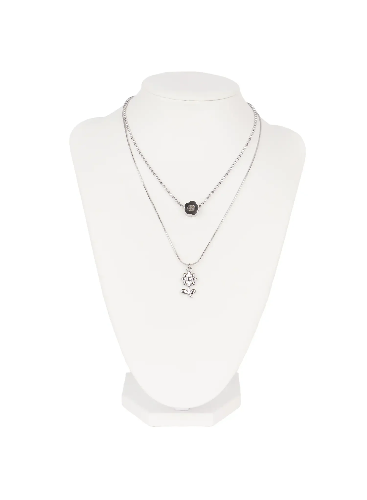 Layered Flower Charm Necklace ID529 - Image 4