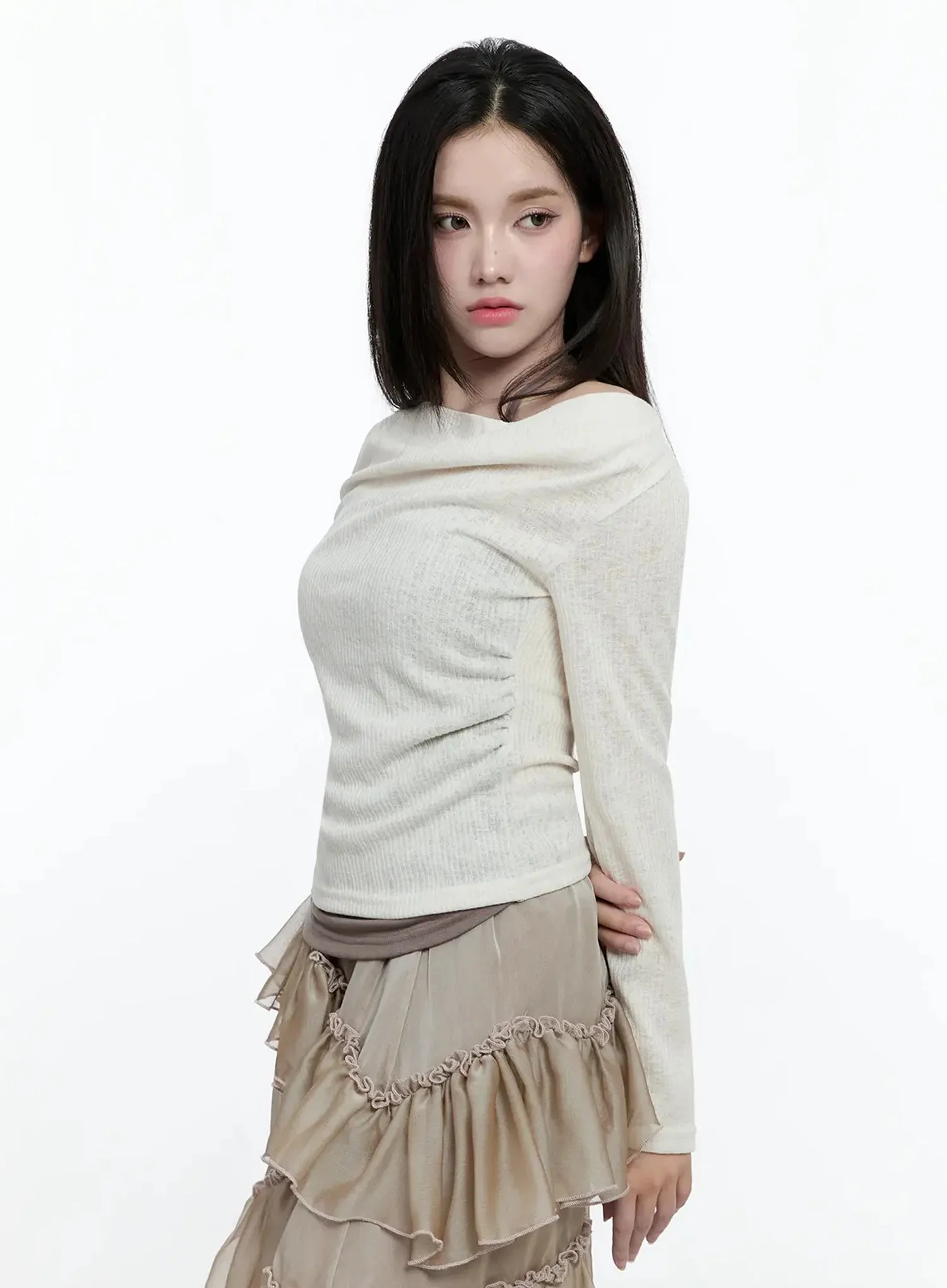 Layered Off-Shoulder Knit Top IO527 - Image 6