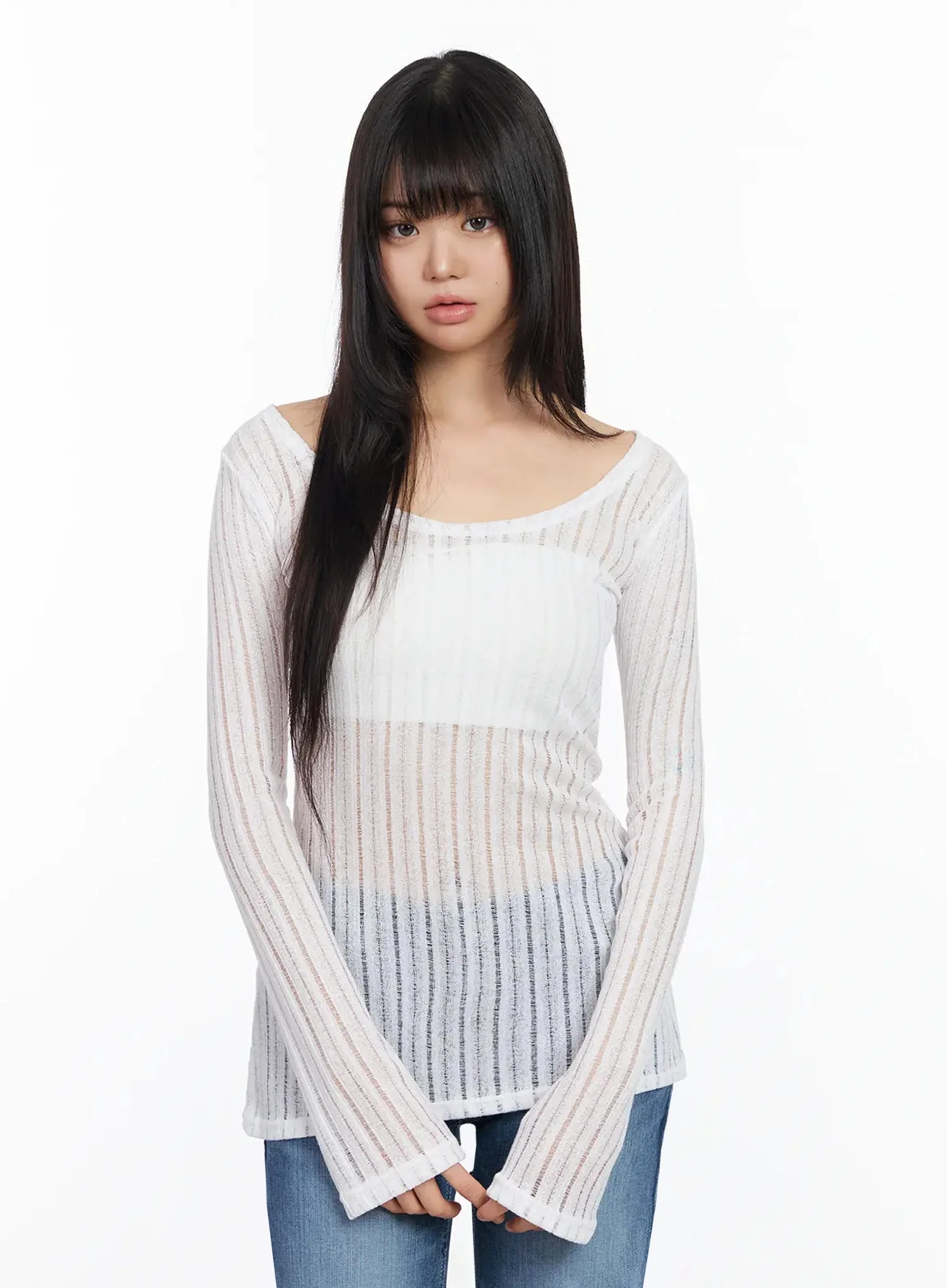 Layered Sheer Long Slim Top IA523 - Image 2