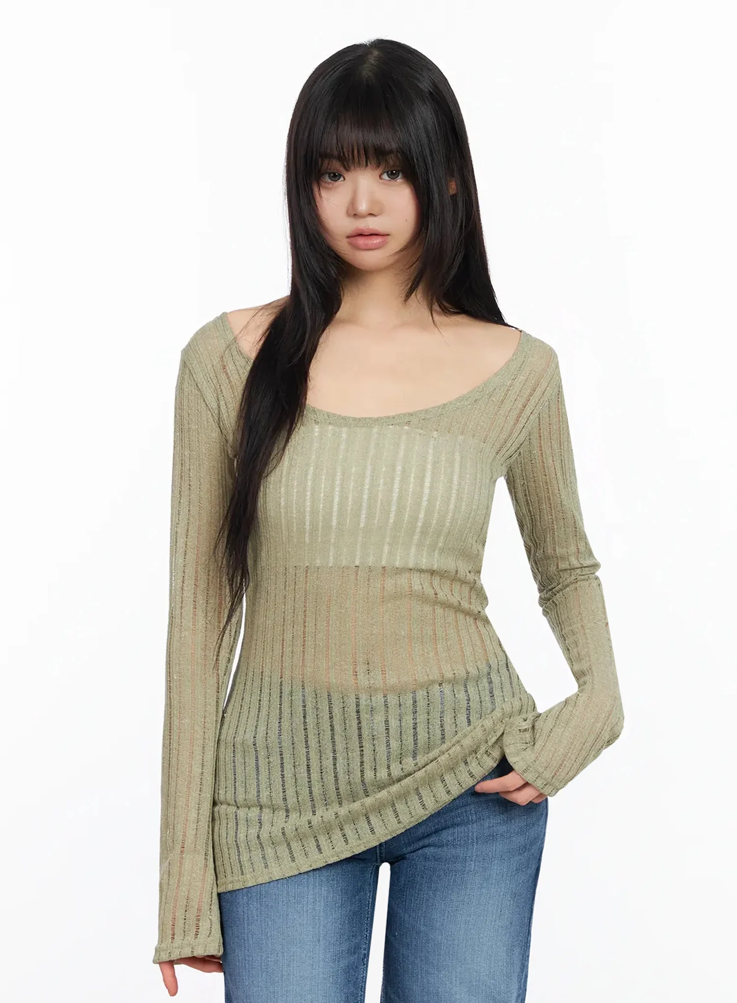 Layered Sheer Long Slim Top IA523 - Image 3