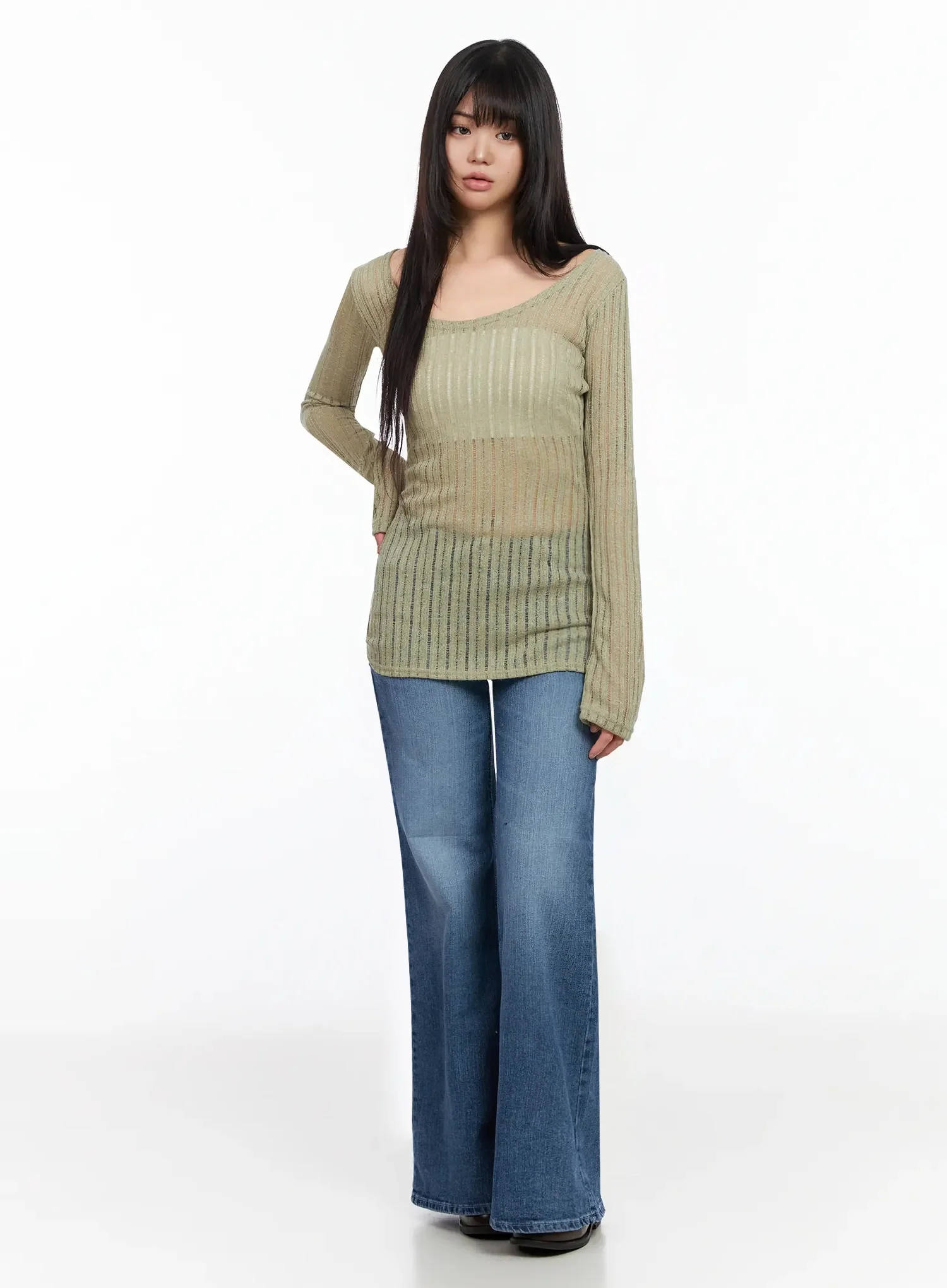 Layered Sheer Long Slim Top IA523 - Image 5