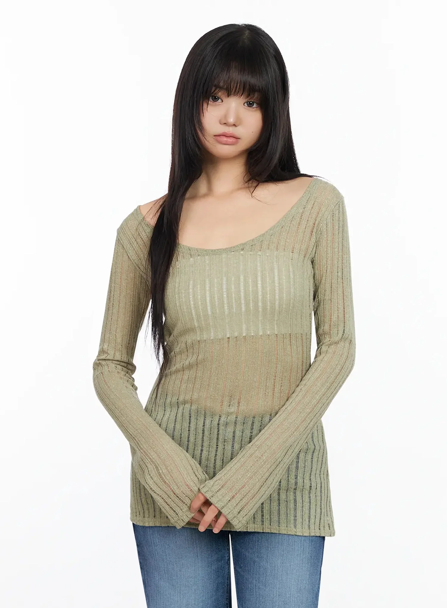 Layered Sheer Long Slim Top IA523 - Image 7