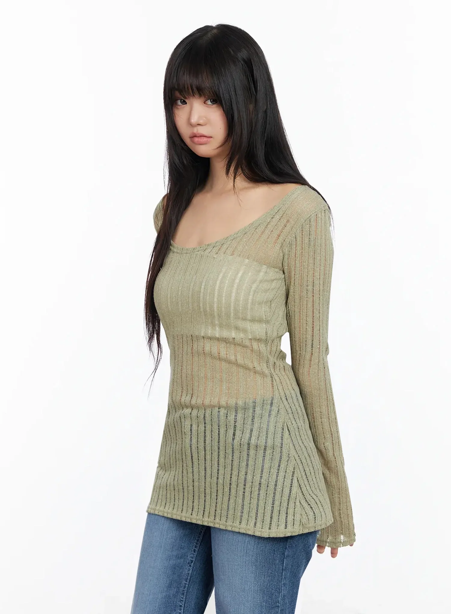 Layered Sheer Long Slim Top IA523 - Image 8