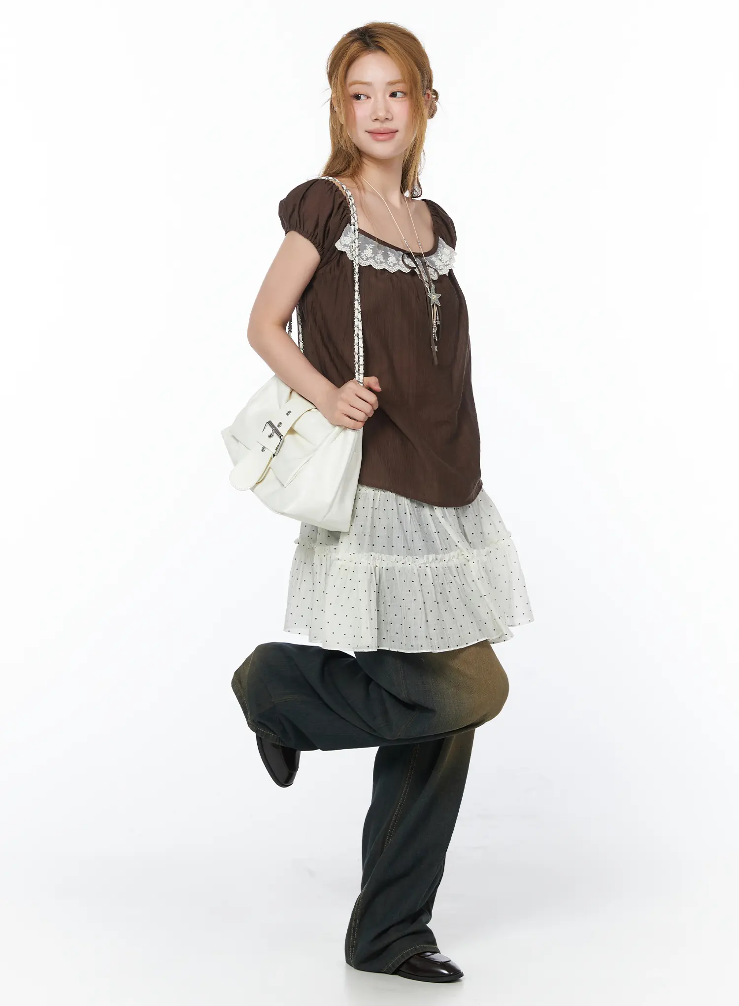Layered Sheer Polka Dot Midi Skirt CY505