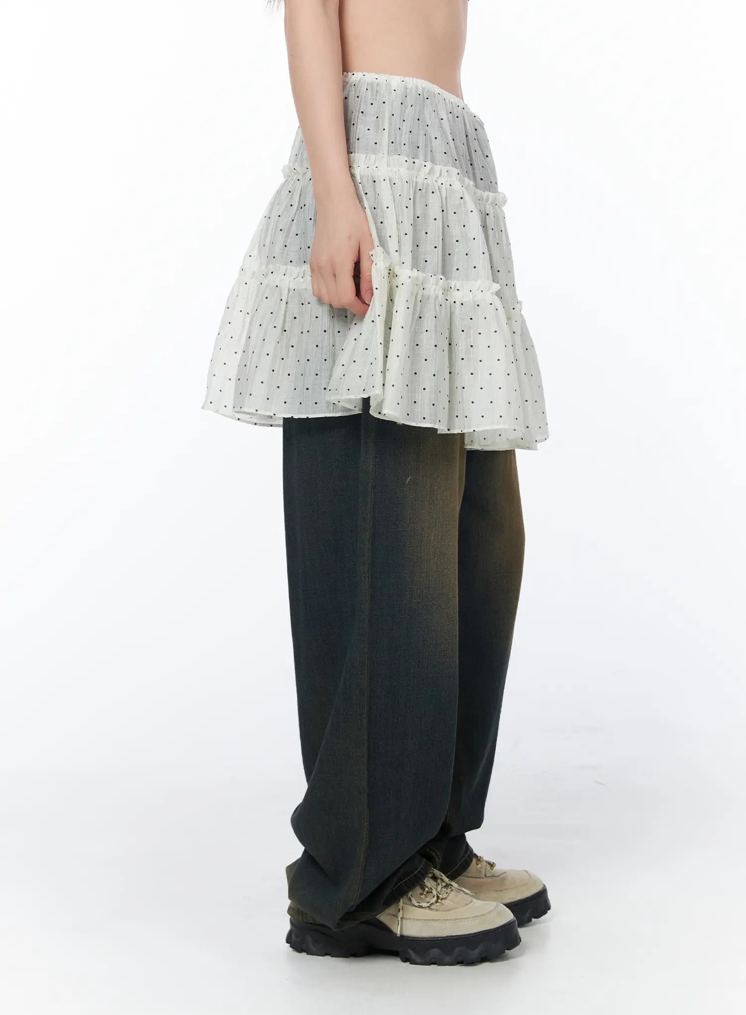 Layered Sheer Polka Dot Midi Skirt CY505 - Image 3