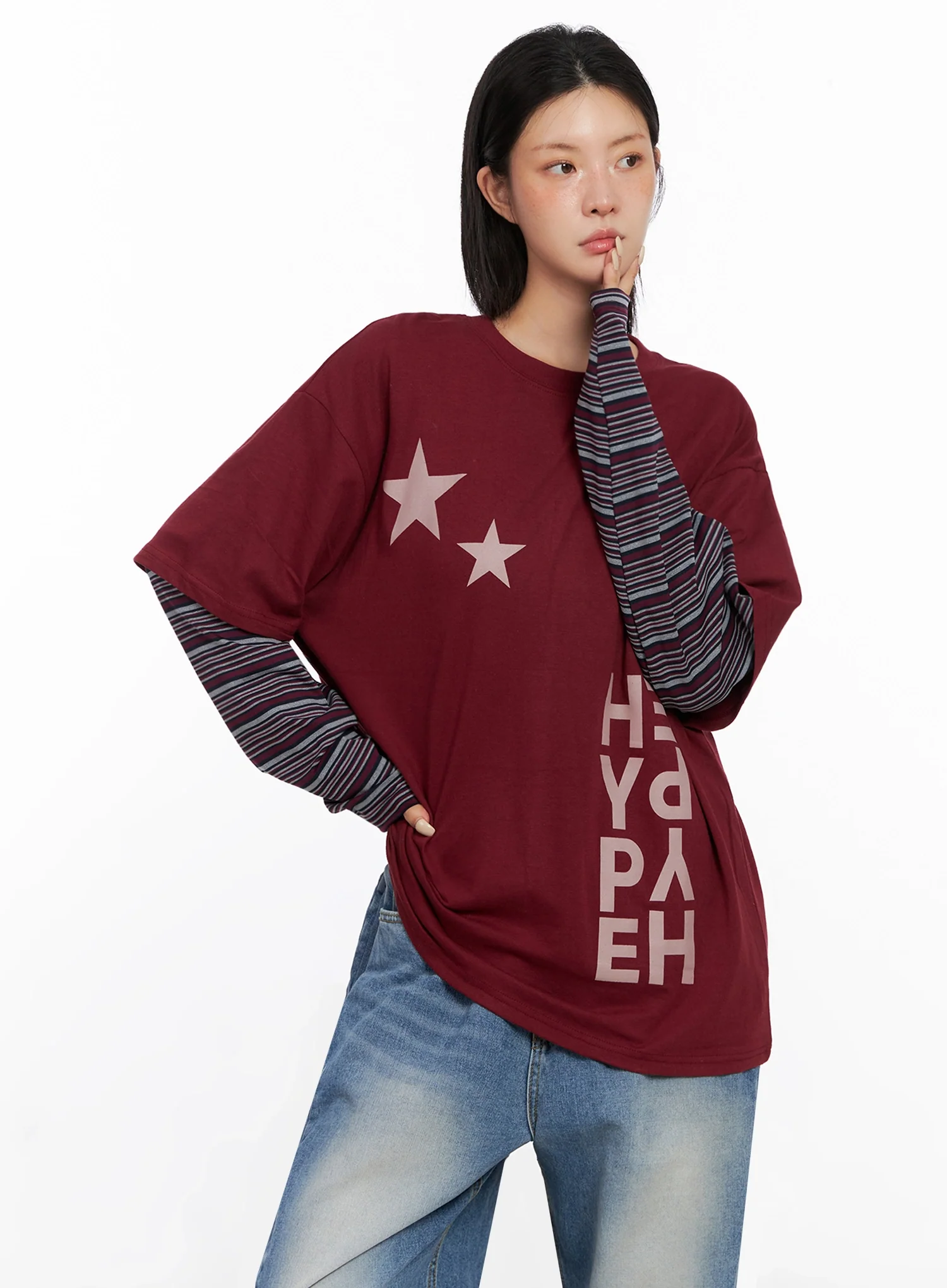 Layered Star Print Long Sleeve Tee IS515 - Image 13