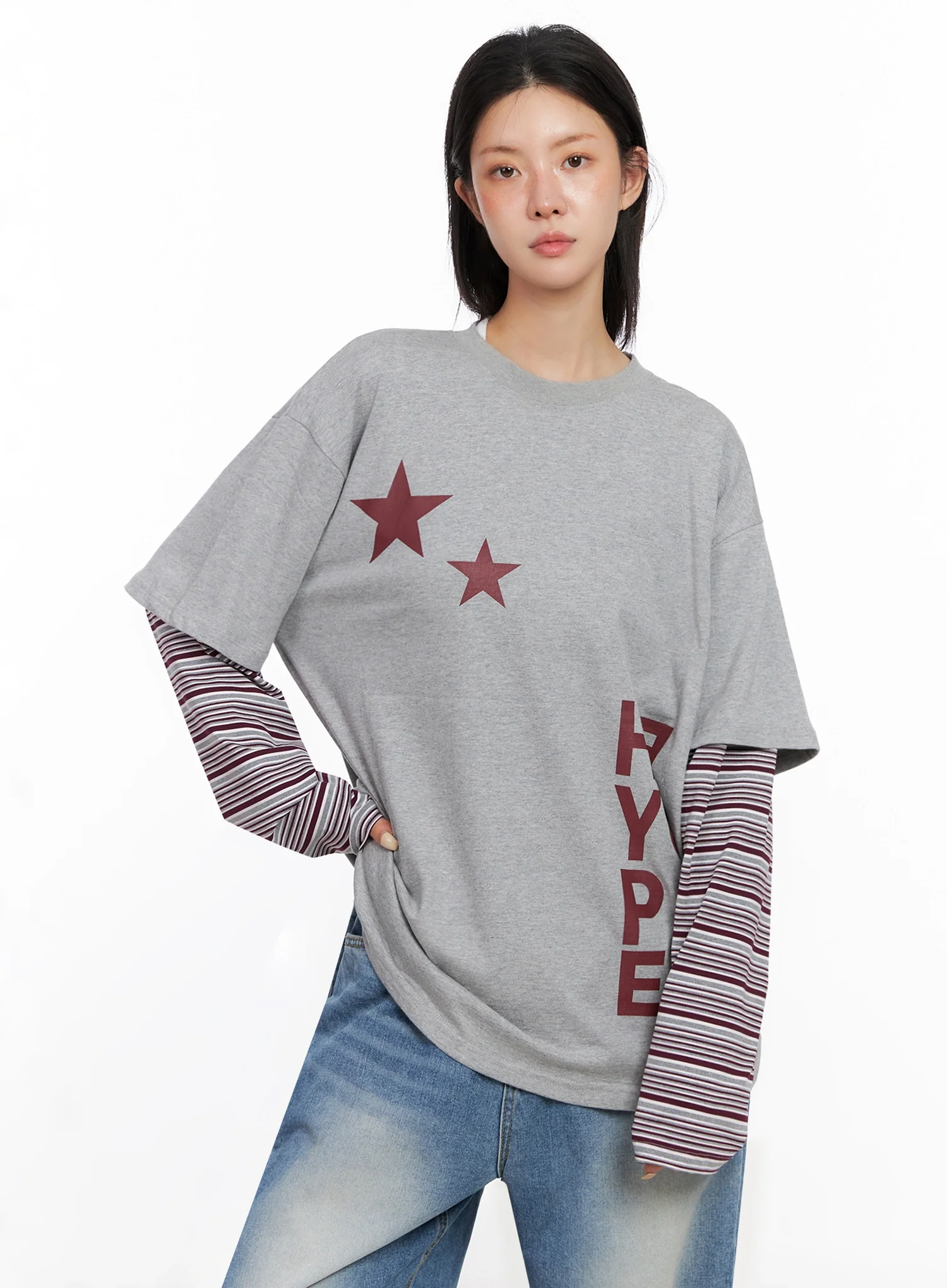 Layered Star Print Long Sleeve Tee IS515 - Image 8