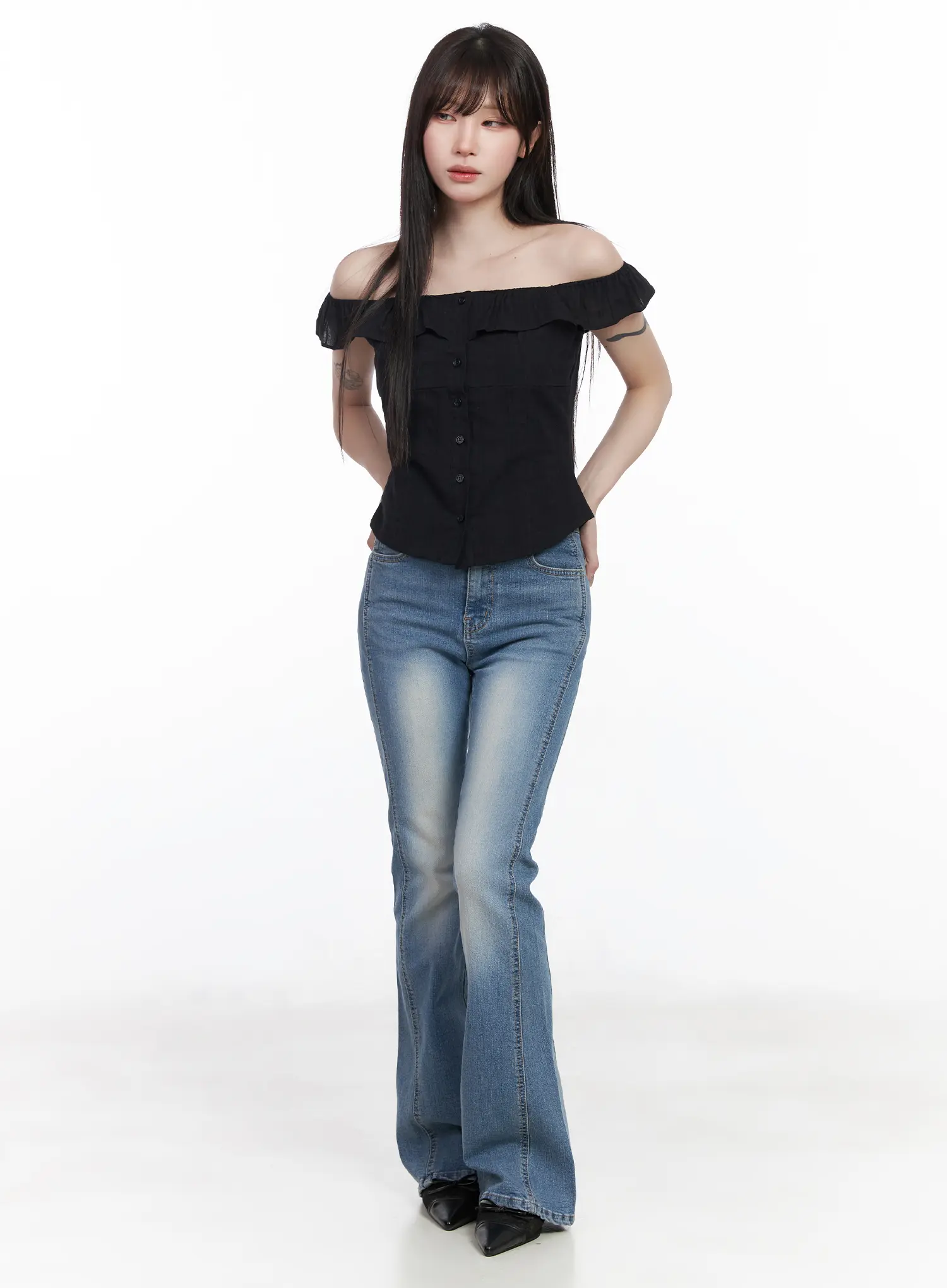 Lennox Washed Hip Pad Bootcut Jeans CF523 - Image 2
