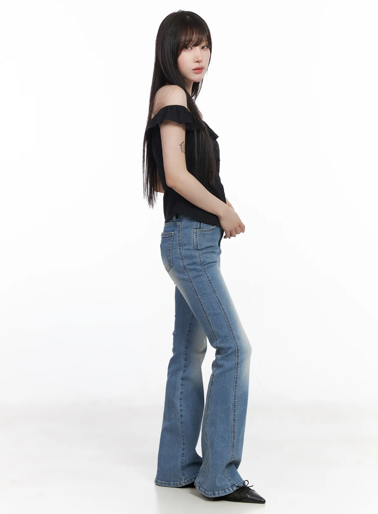 Lennox Washed Hip Pad Bootcut Jeans CF523 - Image 3