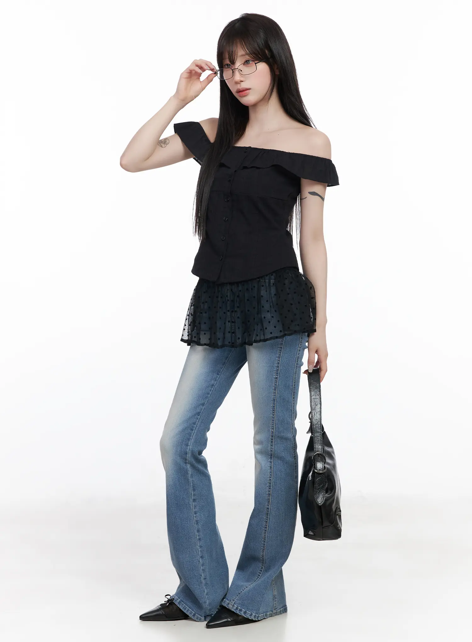 Lennox Washed Hip Pad Bootcut Jeans CF523 - Image 7