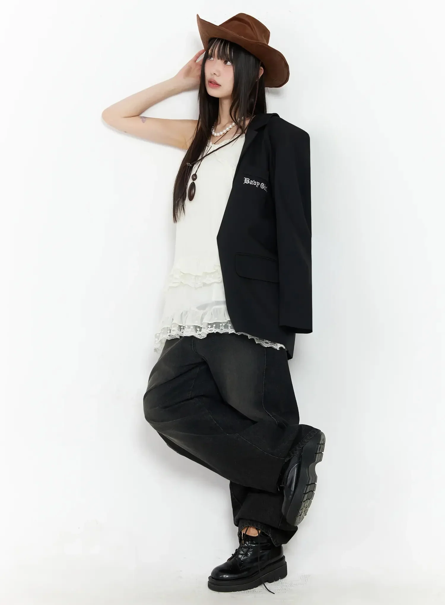 Lettering Embroidered Oversized Blazer IM530 - Image 16