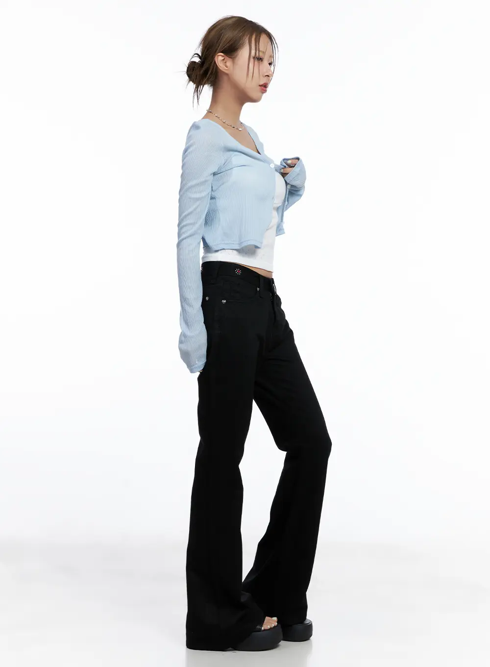 Light Blue Ribbed Cropped Cardigan CL511 - Image 4