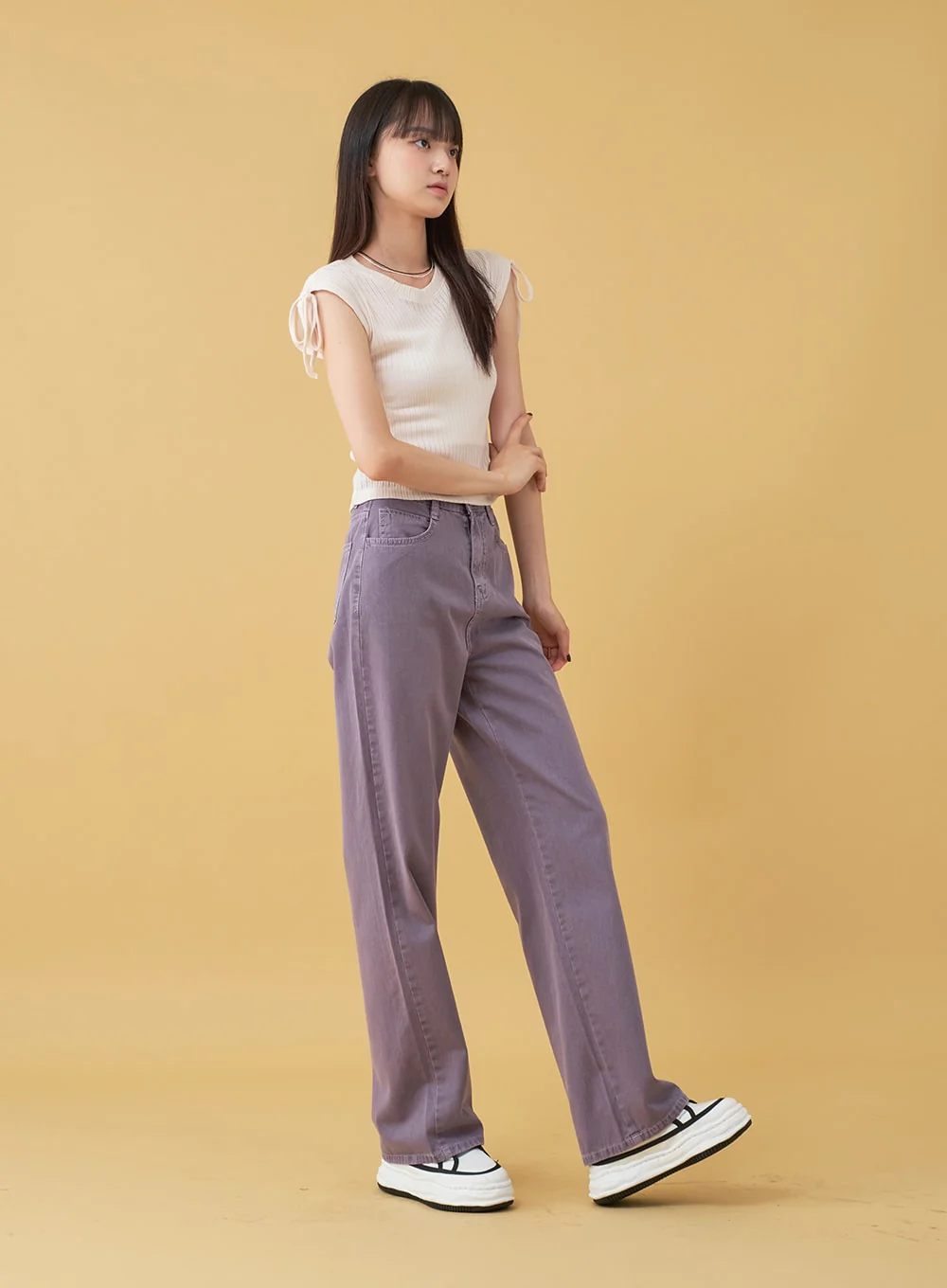 Long Cotton Colored Wide Pants OU15 - Image 3