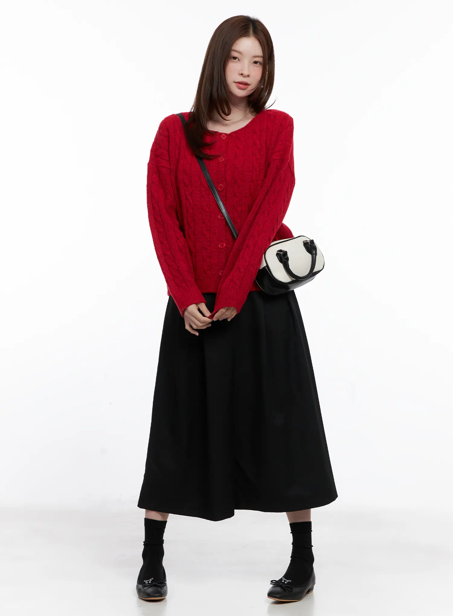 Loose-Fit Cable Knit Cardigan CG521 - Image 2