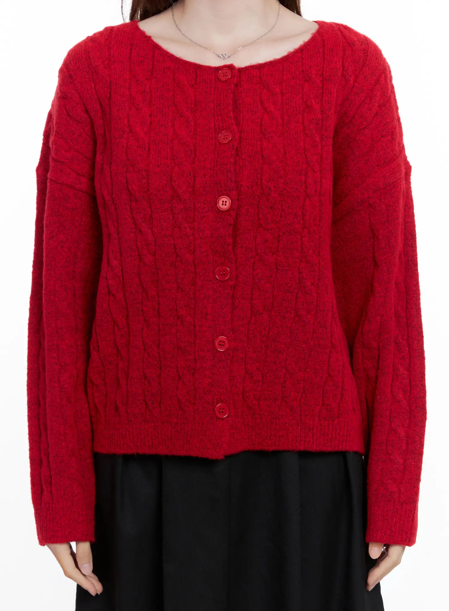 Loose-Fit Cable Knit Cardigan CG521 - Image 3