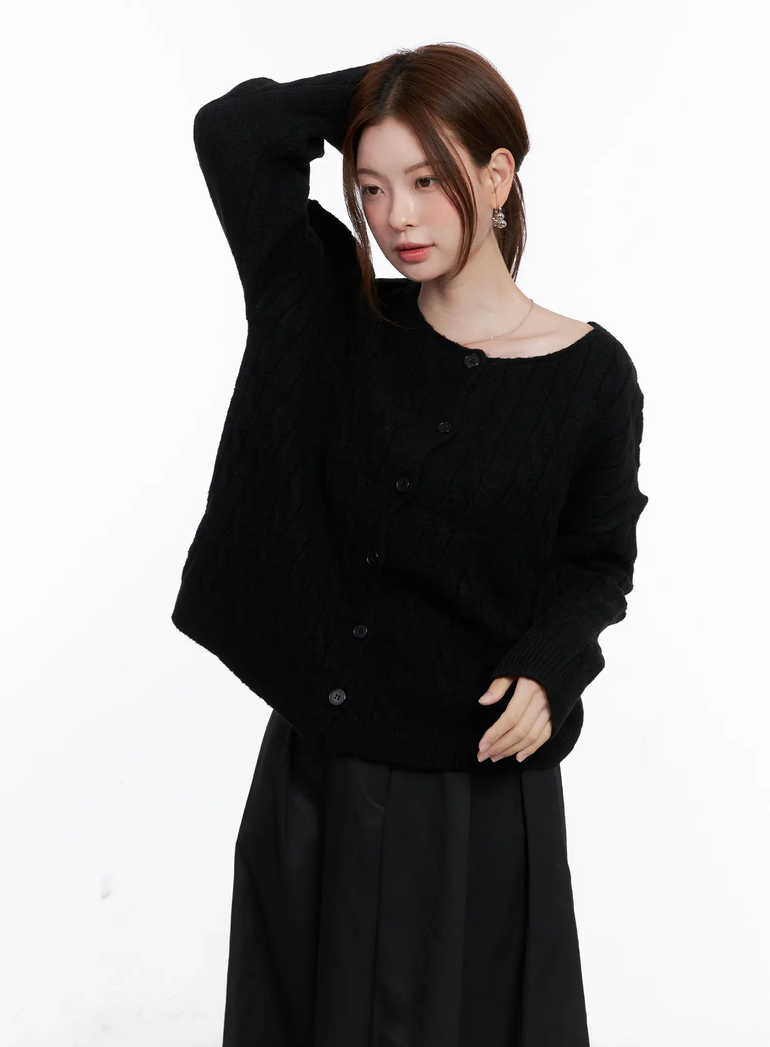 Loose-Fit Cable Knit Cardigan CG521 - Image 9