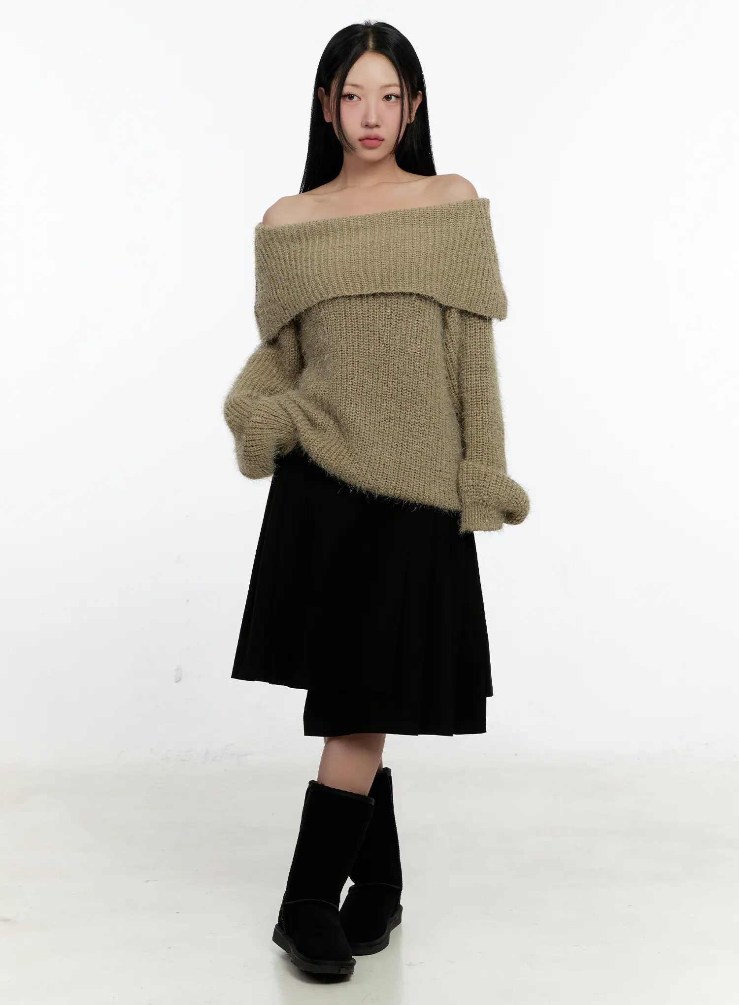 Loose Fit Off-Shoulder Knit Sweater CN505 - Image 3