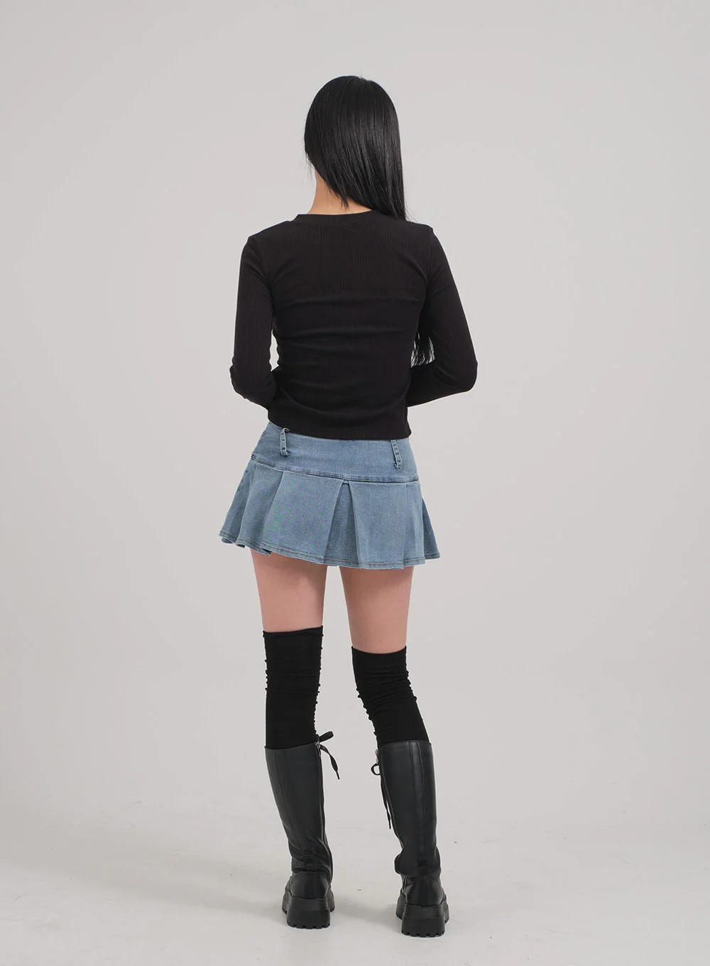 Low Rise Pleated Denim Mini Skirt C0302 - Image 13