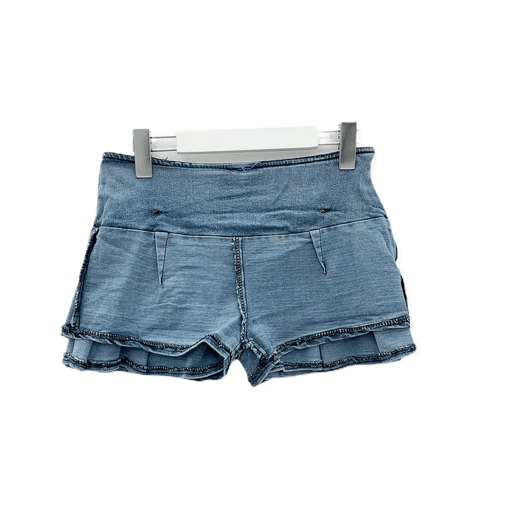 Low Rise Pleated Denim Mini Skirt C0302 - Image 18