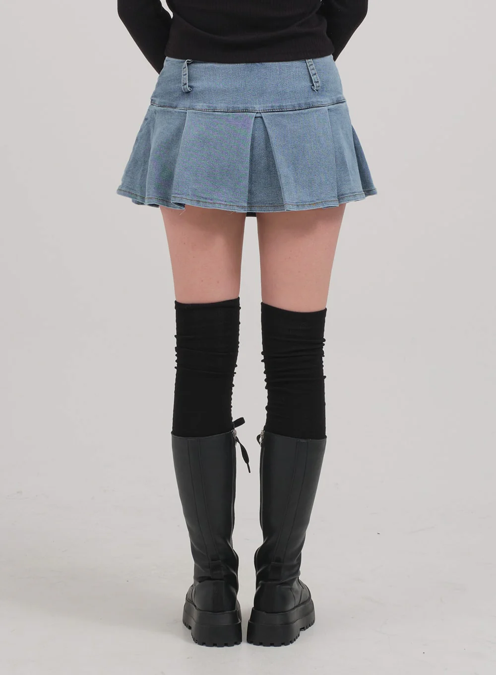 Low Rise Pleated Denim Mini Skirt C0302 - Image 6