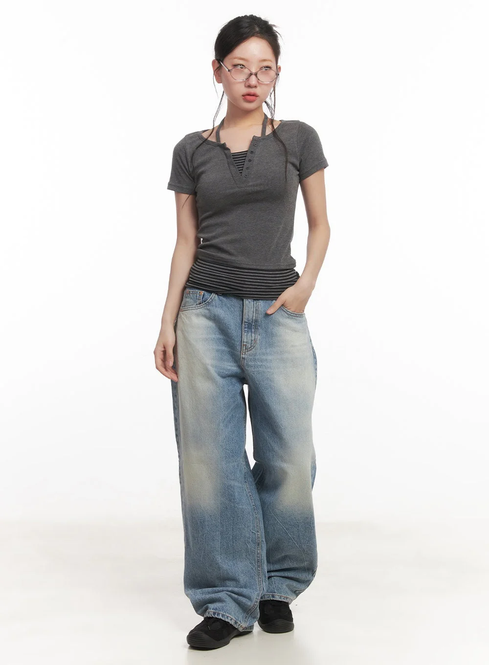 Lumira Back-Detail Washed Wide Leg Jeans CA530 - Image 10