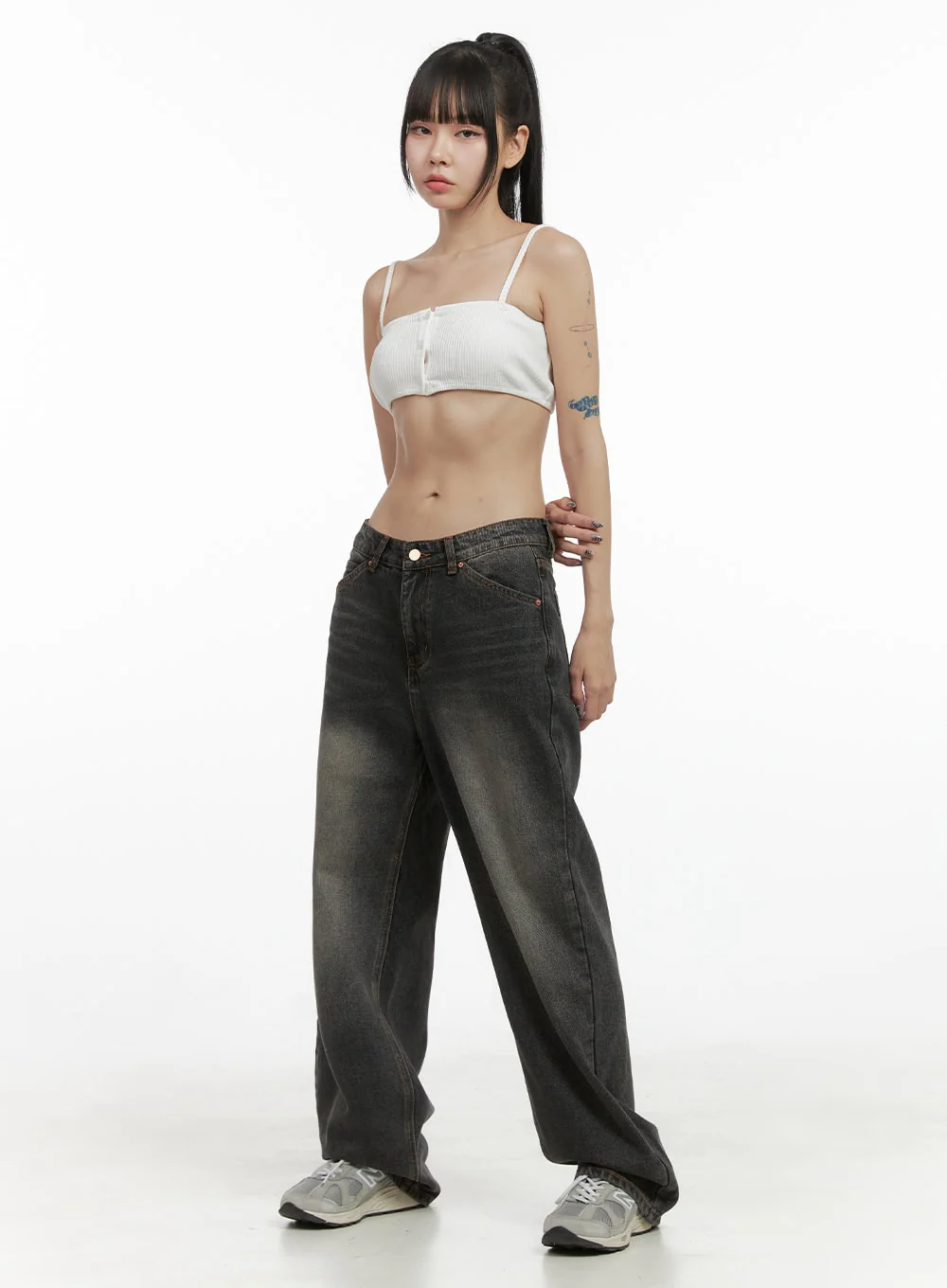 Mandy Washed Cotton Wide Leg Jeans OO401 - Image 3